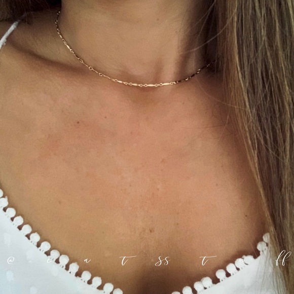 14k Gold Filled Bar Link Choker Necklace - Picture 10 of 10